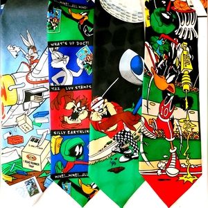 Vintage Looney Toons Mania Stamp  Neck ties 1993/97 Bugs Bunny Marvin Taz Daffy